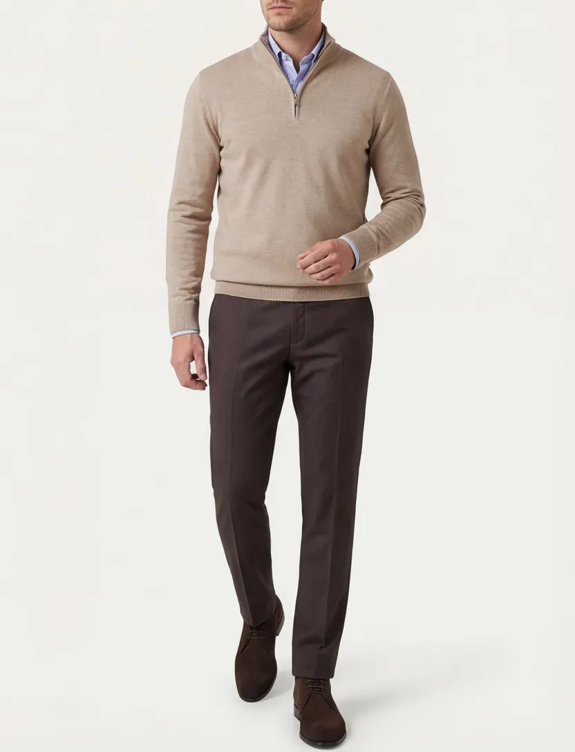 Trui Born With Appetite half zip bruin merinowol