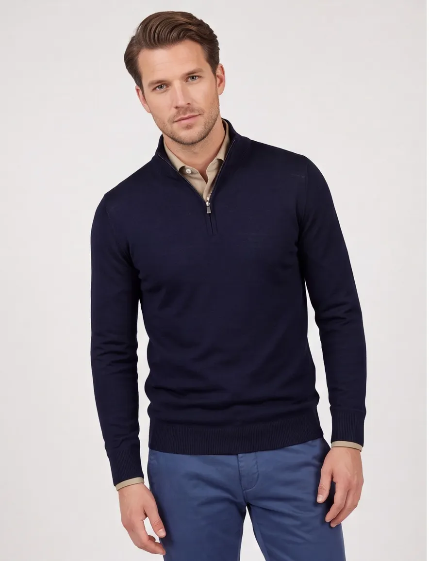 Born With Appetite half zip trui navy merinowol
