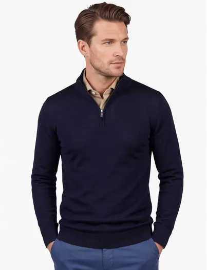 Born With Appetite Born With Appetite half zip trui navy merinowol
