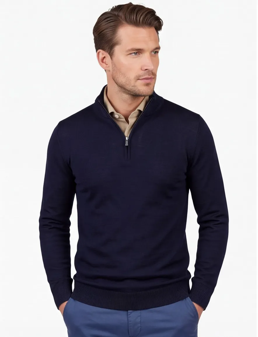 Born With Appetite half zip trui navy merinowol