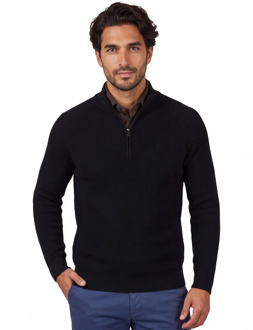 Born with appetite trui half zip navy katoen