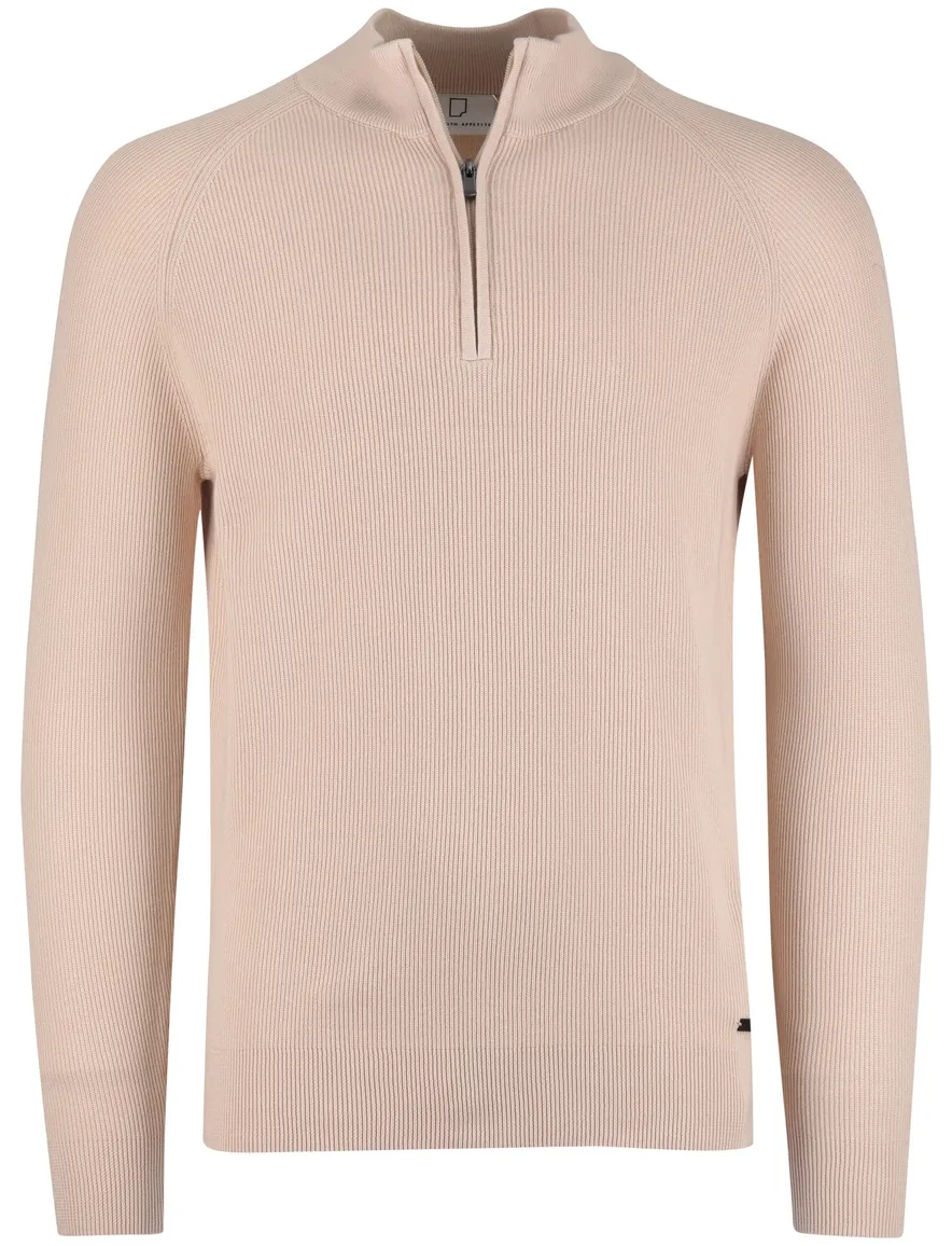Born with appetite trui beige effen half zip slim fit