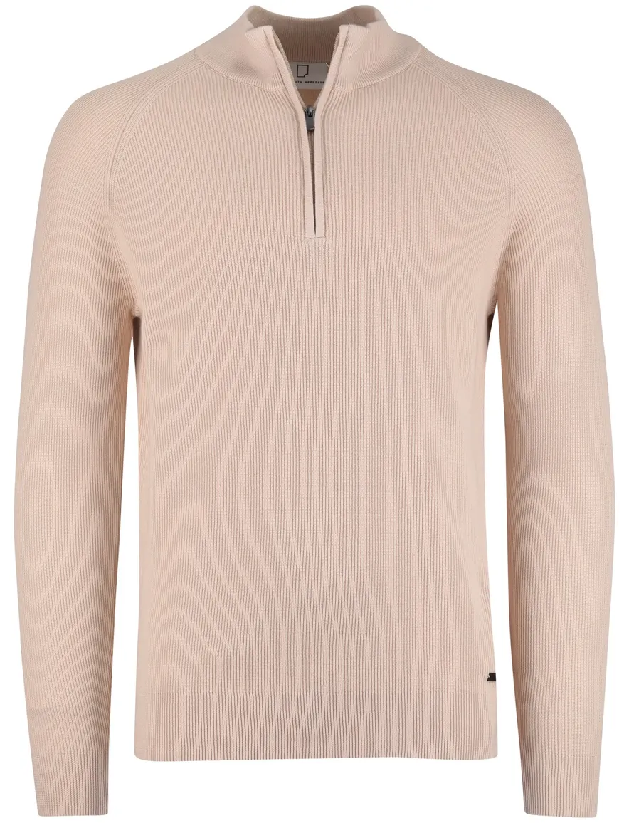 Born with appetite trui beige effen half zip slim fit