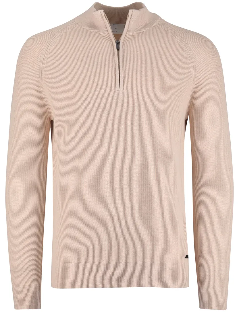 Born with appetite trui half zip beige effen slim fit