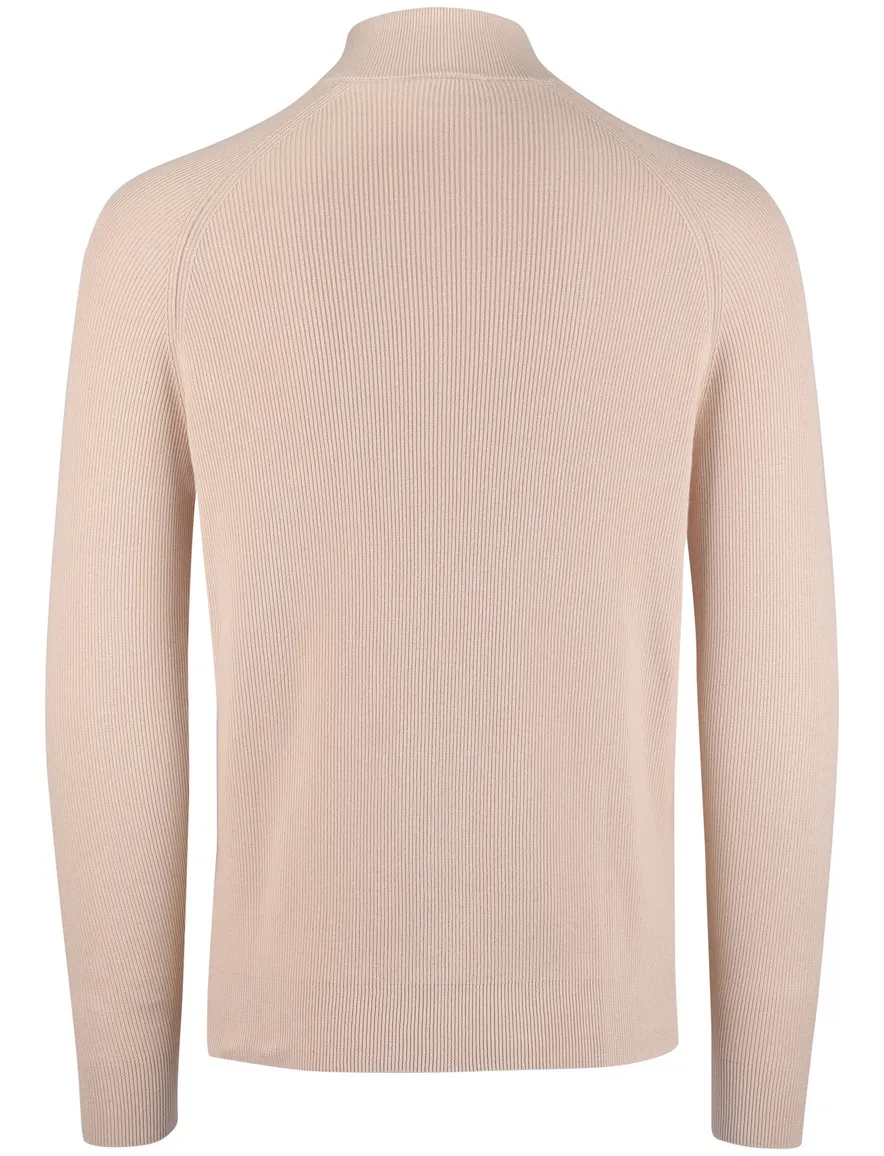 Born with appetite trui beige effen half zip slim fit