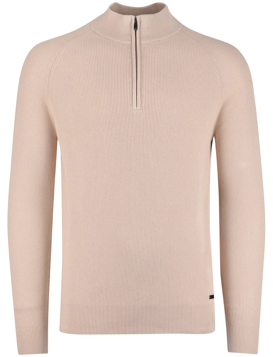 Born with appetite trui beige effen half zip slim fit