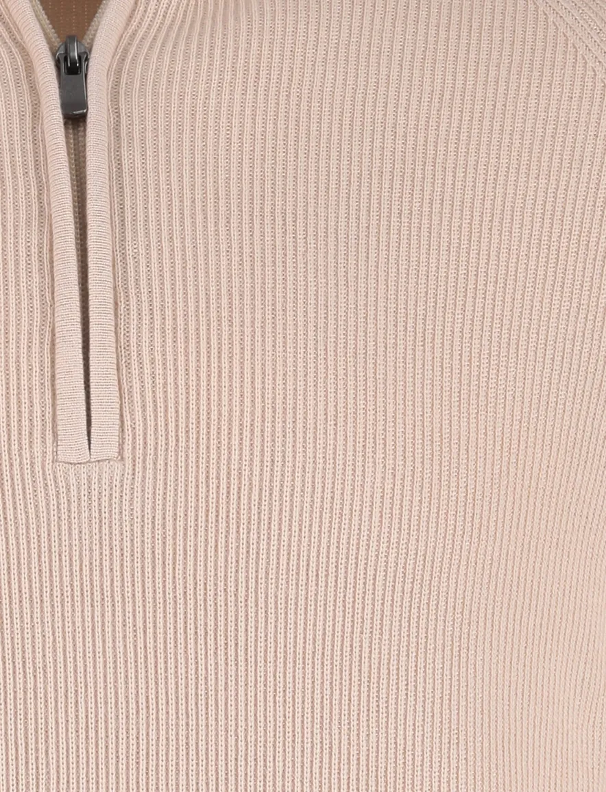 Born with appetite trui beige effen half zip slim fit