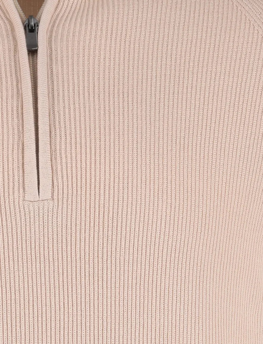Born with appetite trui beige effen half zip slim fit