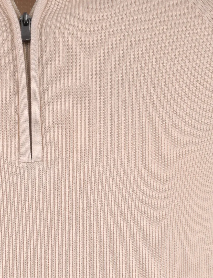 Born with appetite trui half zip beige effen slim fit