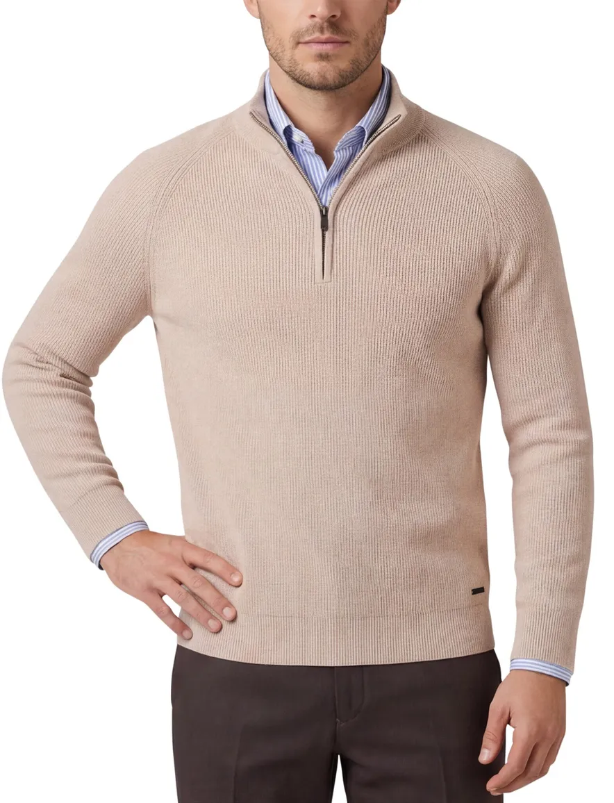 Born with appetite trui beige effen half zip slim fit