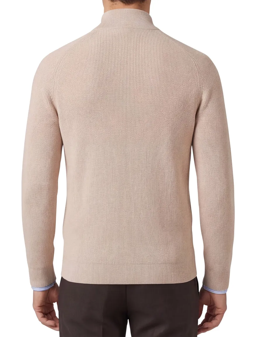 Born with appetite trui beige effen half zip slim fit