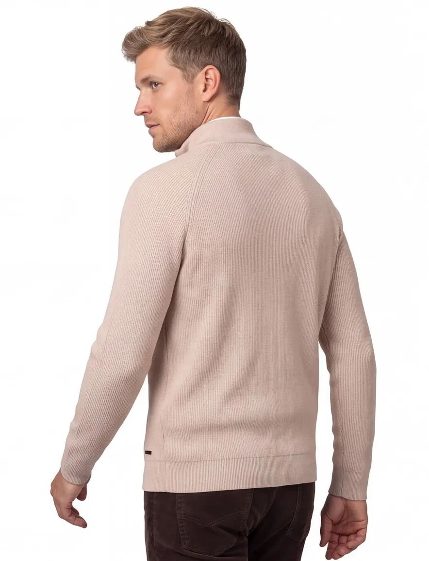 Born with appetite trui beige effen half zip slim fit