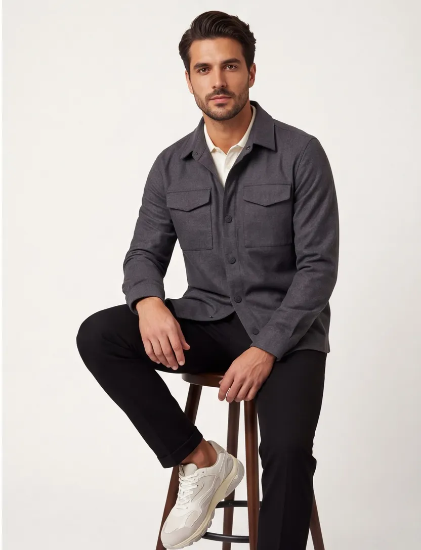 Cavallaro Giovi overshirt antraciet met dubbele borstzakken