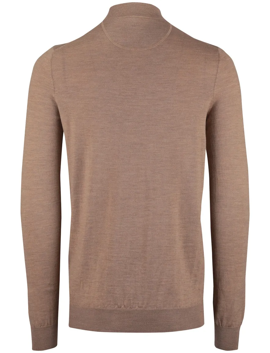Portofino trui half zip effen beige normale fit merinowol