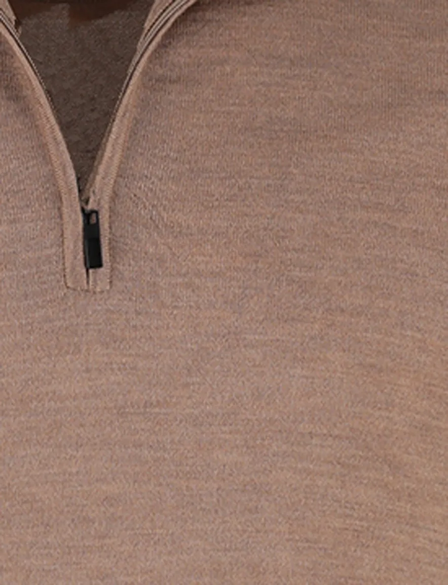 Portofino trui half zip effen beige normale fit merinowol