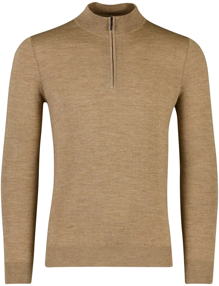 Portofino gemeleerde trui beige half zip merinowol