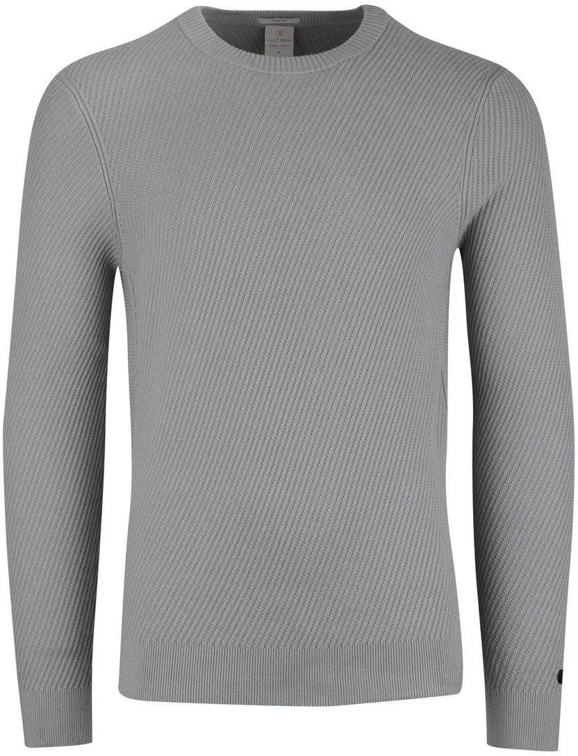 Cast Iron trui slim fit ronde hals grijs effen