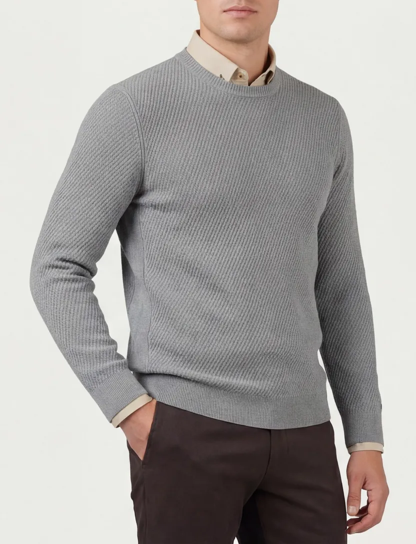 Cast Iron trui slim fit ronde hals grijs effen