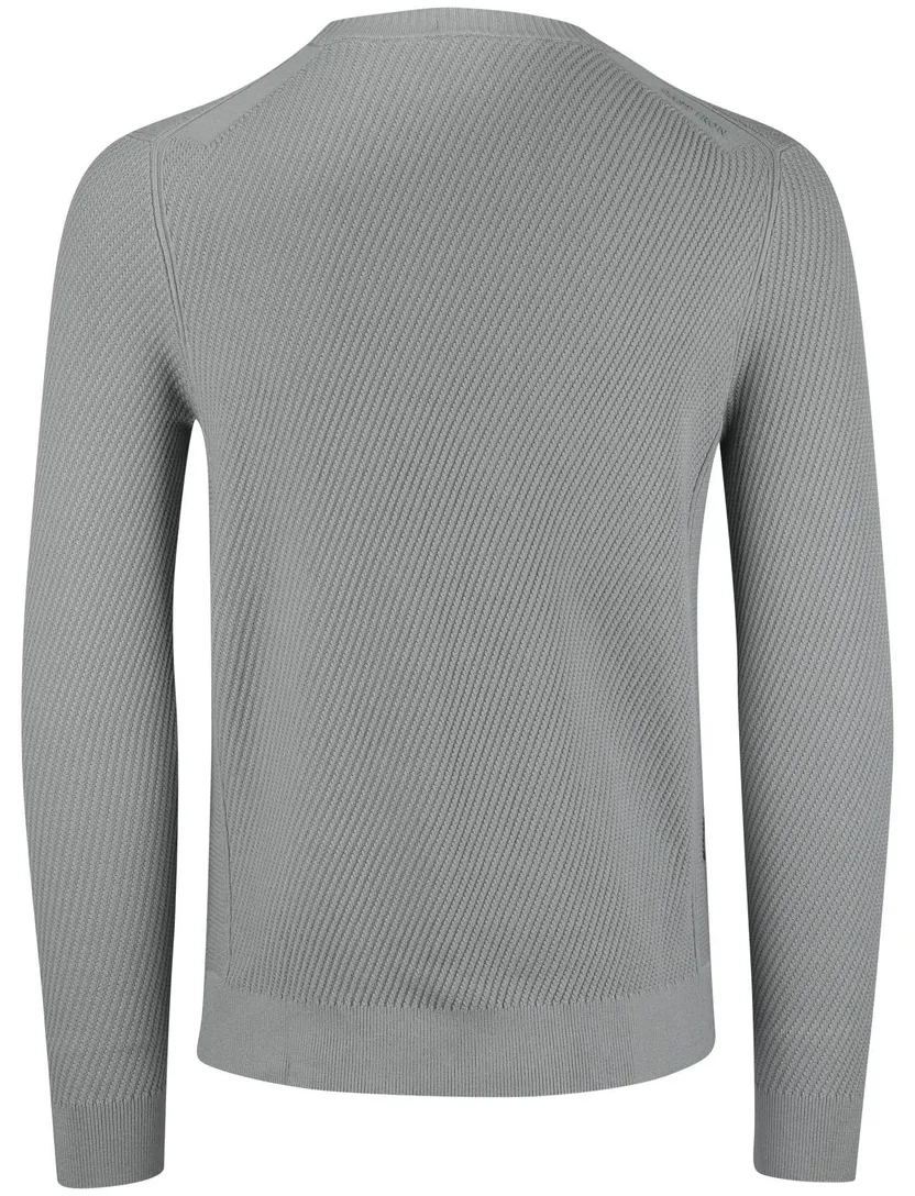 Cast Iron trui slim fit ronde hals grijs effen