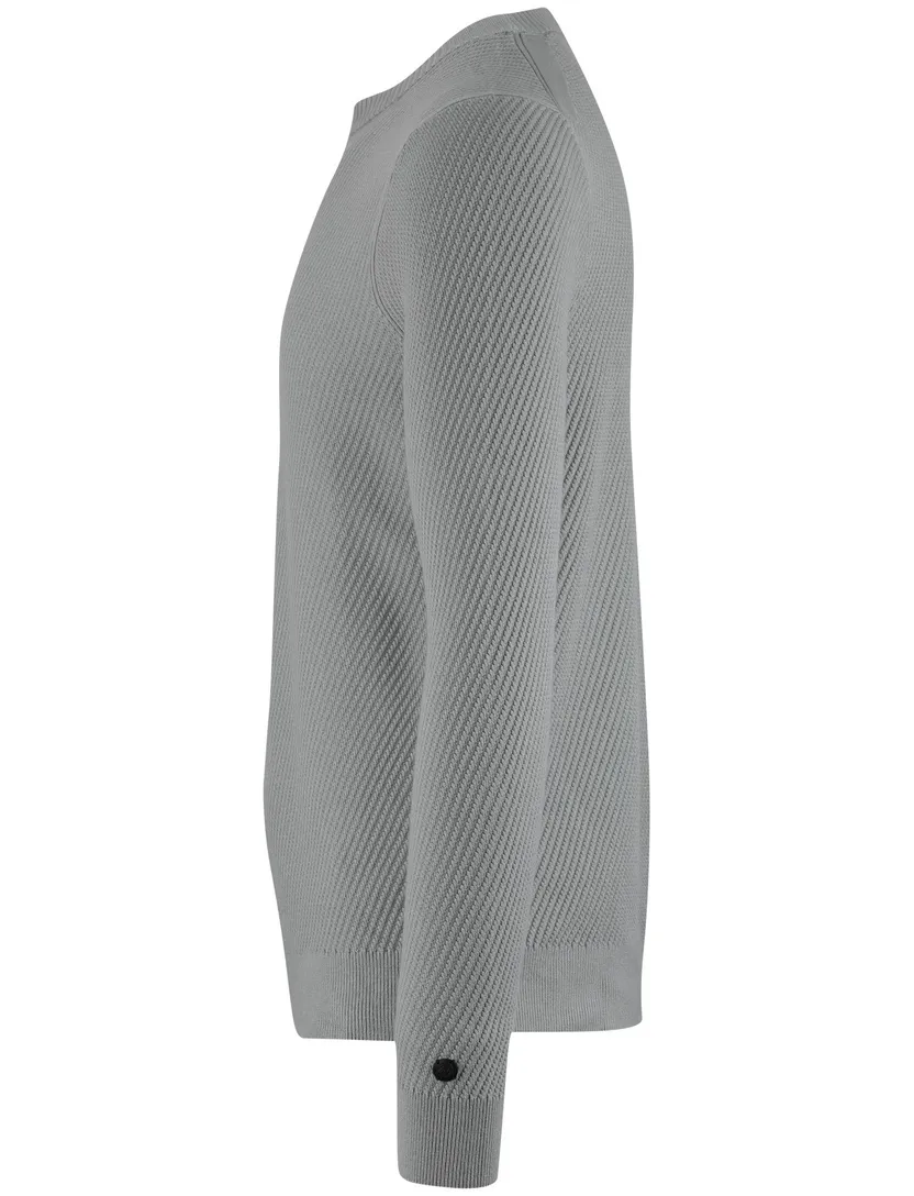 Cast Iron trui slim fit ronde hals grijs effen