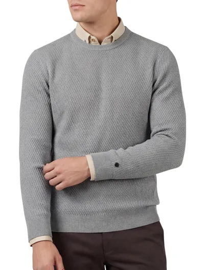 Cast Iron Cast Iron trui ronde hals grijs effen slim fit
