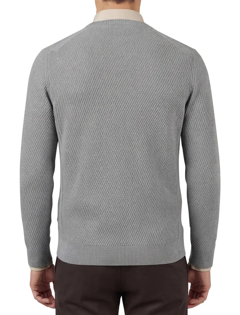 Cast Iron trui slim fit ronde hals grijs effen