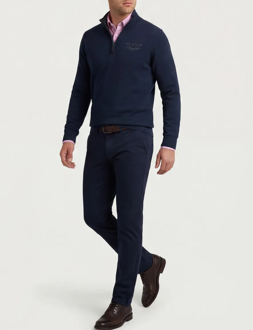 Pme legend half zip trui donkerblauw effen