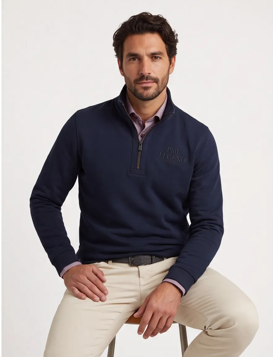 Pme legend half zip trui donkerblauw effen
