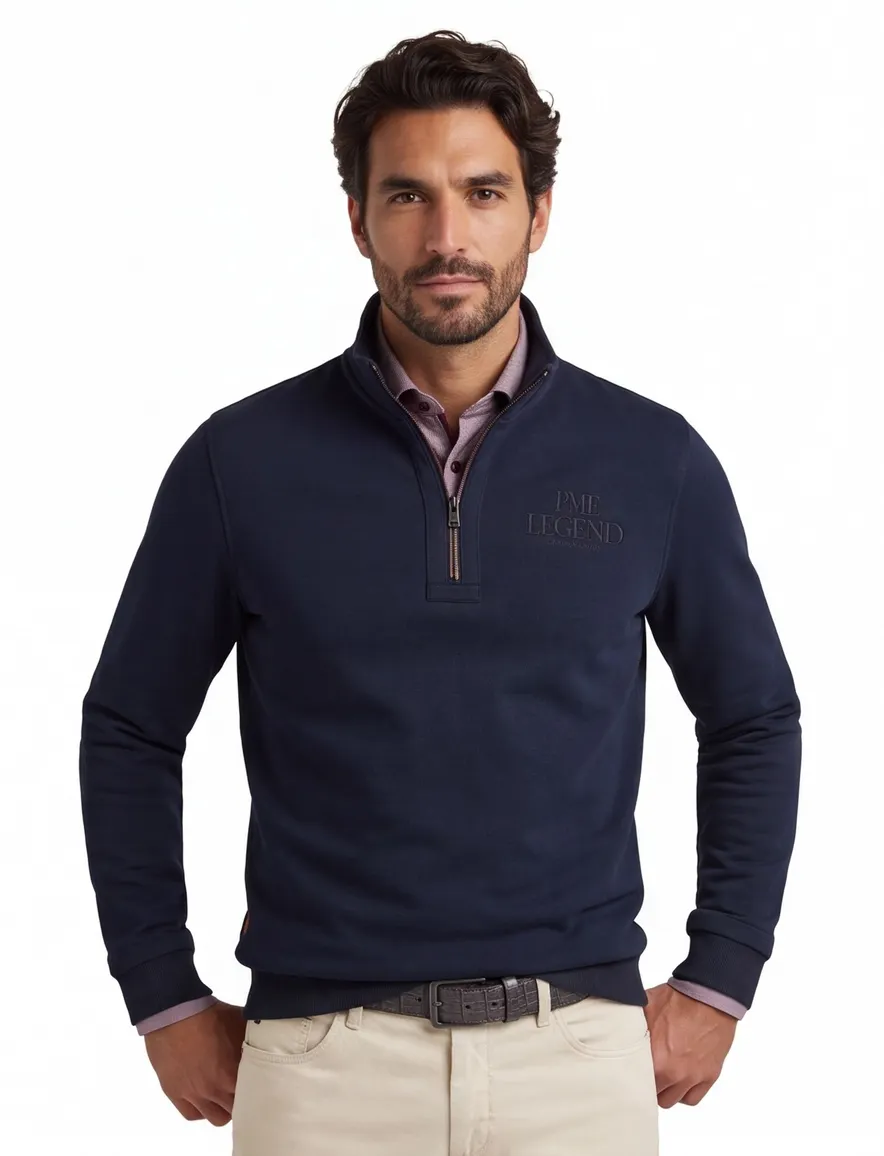 Pme legend half zip trui donkerblauw effen