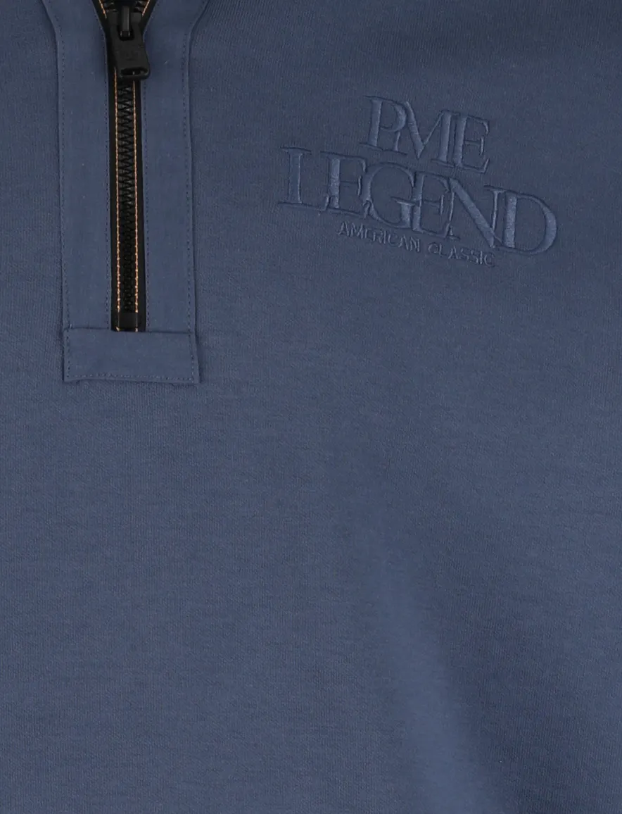 Pme legend half zip trui blauw effen katoen