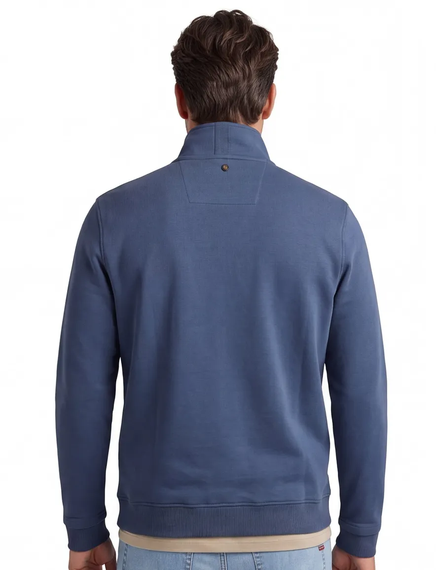 Pme legend half zip trui blauw effen katoen