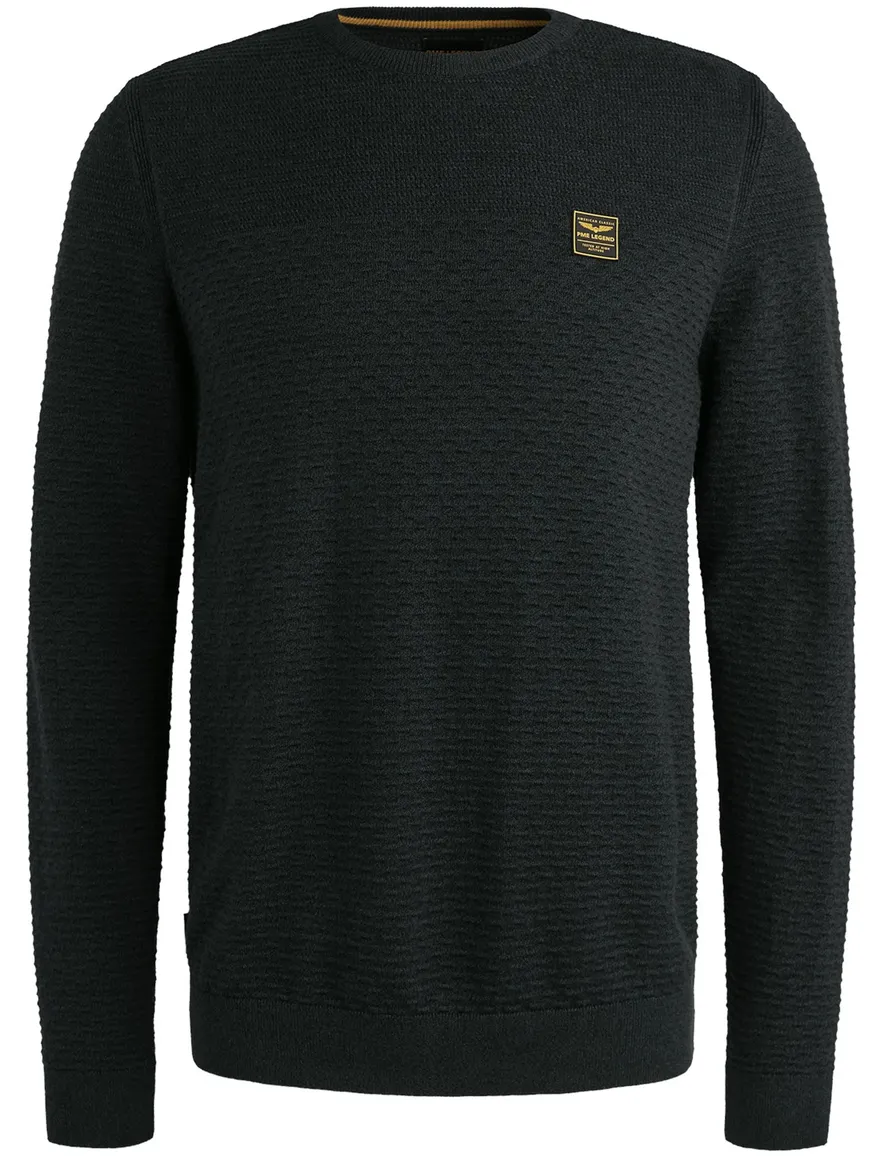 PME Legend Trui d.blauw ronde hals katoen patroon