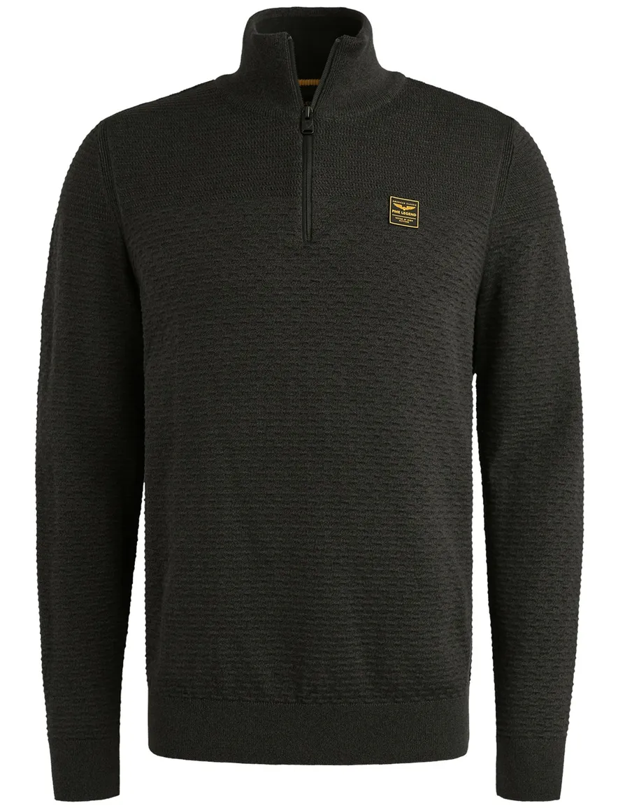 PME Legend Trui zwart half zip katoen patroon
