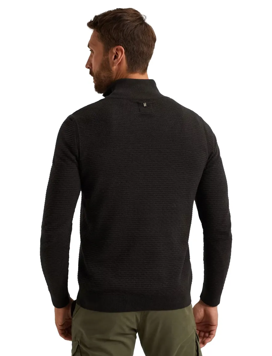 PME Legend Trui zwart half zip katoen patroon