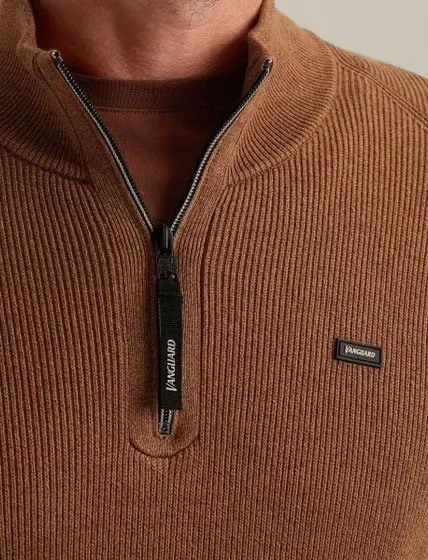 Trui Vanguard Bruin Half Zip opstaande kraag zwarte rits