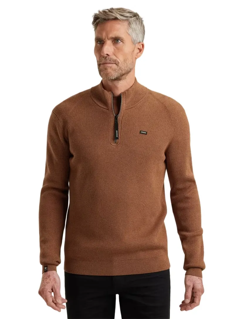 Trui Vanguard Bruin Half Zip opstaande kraag zwarte rits