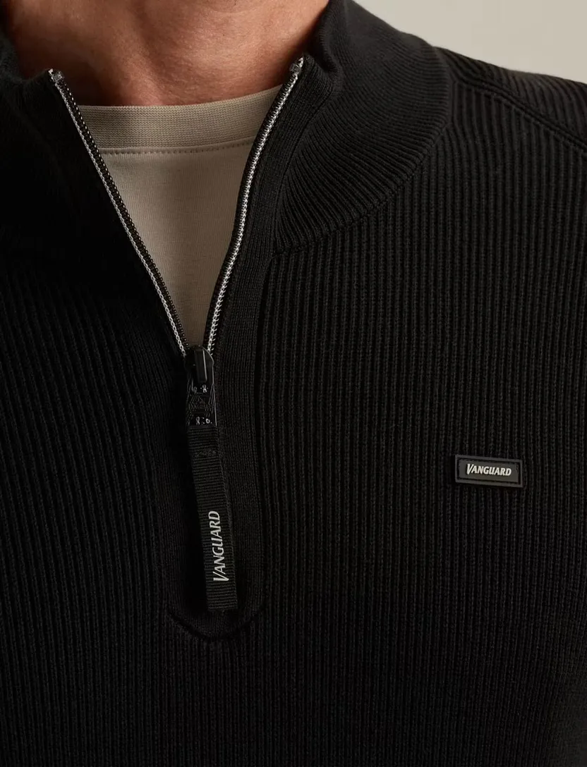 Trui Vanguard Zwart Half Zip opstaande kraag zwarte rits