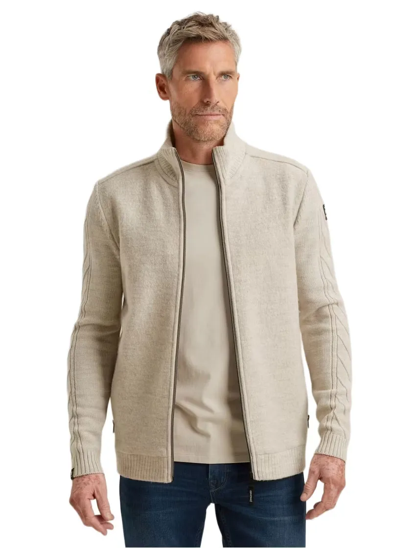 Vanguard Vest Beige rits gebreide mouwen merinowol
