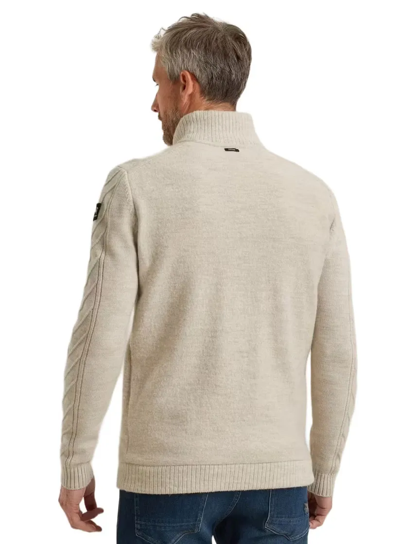 Vanguard Vest Beige rits gebreide mouwen merinowol
