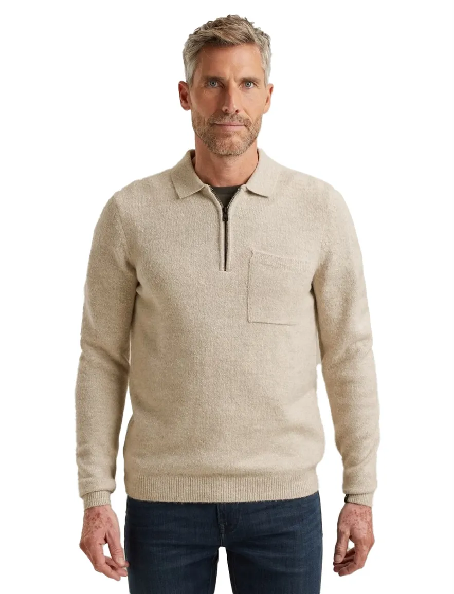 Vanguard half zip effen trui beige