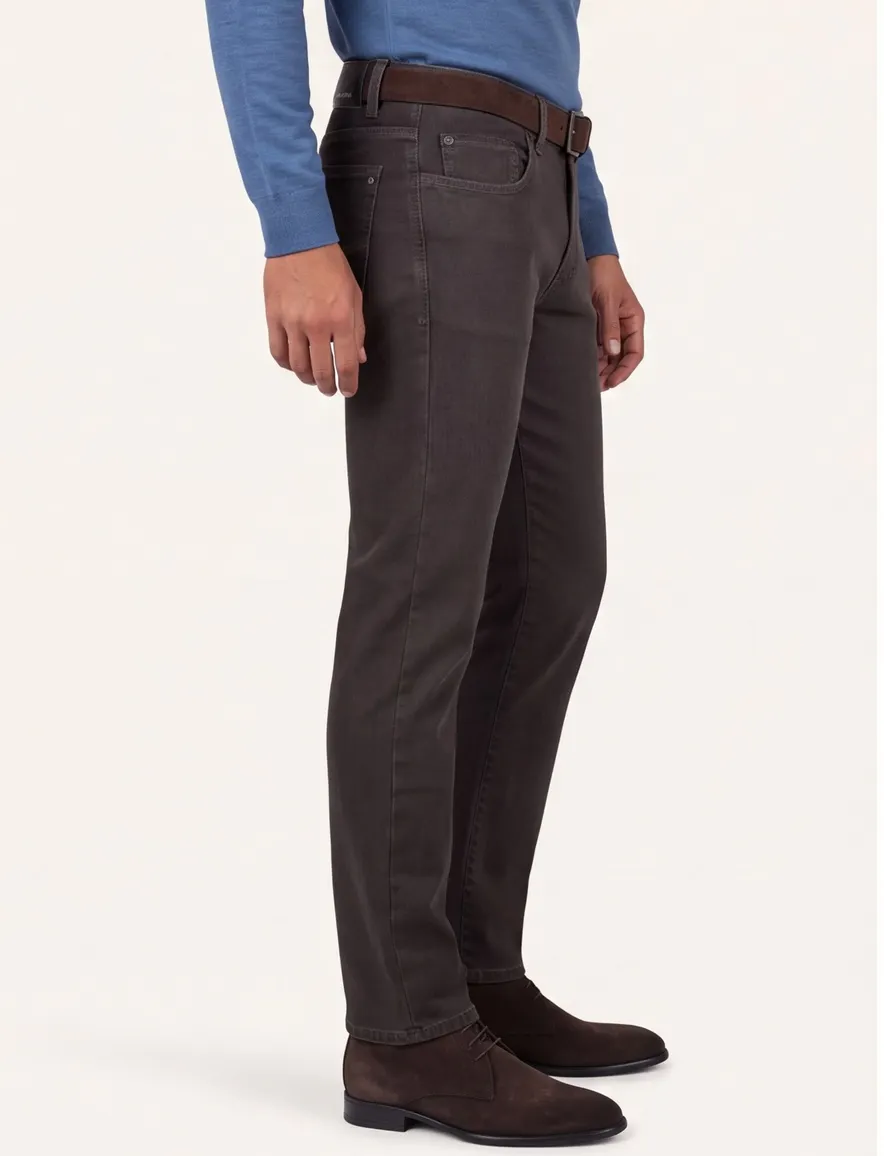 Pierre cardin jeans bruin effen katoen Lyon Tapered fit