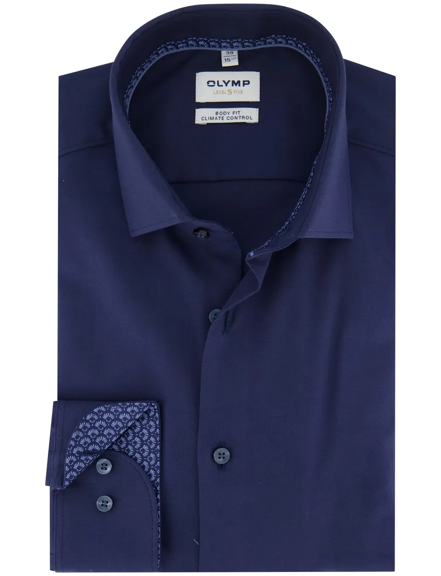 Olymp level 5 body fit overhemd donkerblauw slim fit
