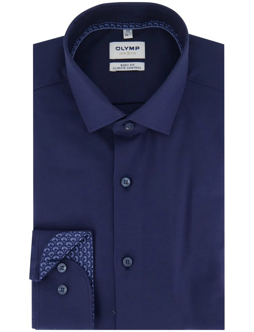 Olymp level 5 body fit overhemd donkerblauw slim fit