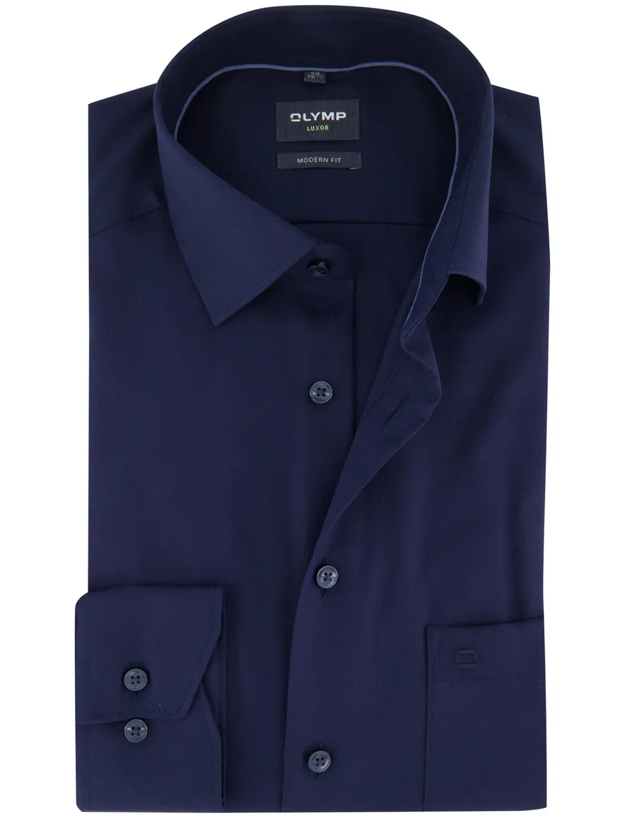 Overhemd Modern Fit donkerblauw effen katoen