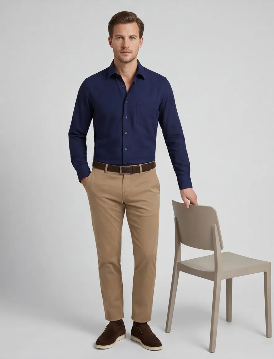 Overhemd Modern Fit donkerblauw effen katoen