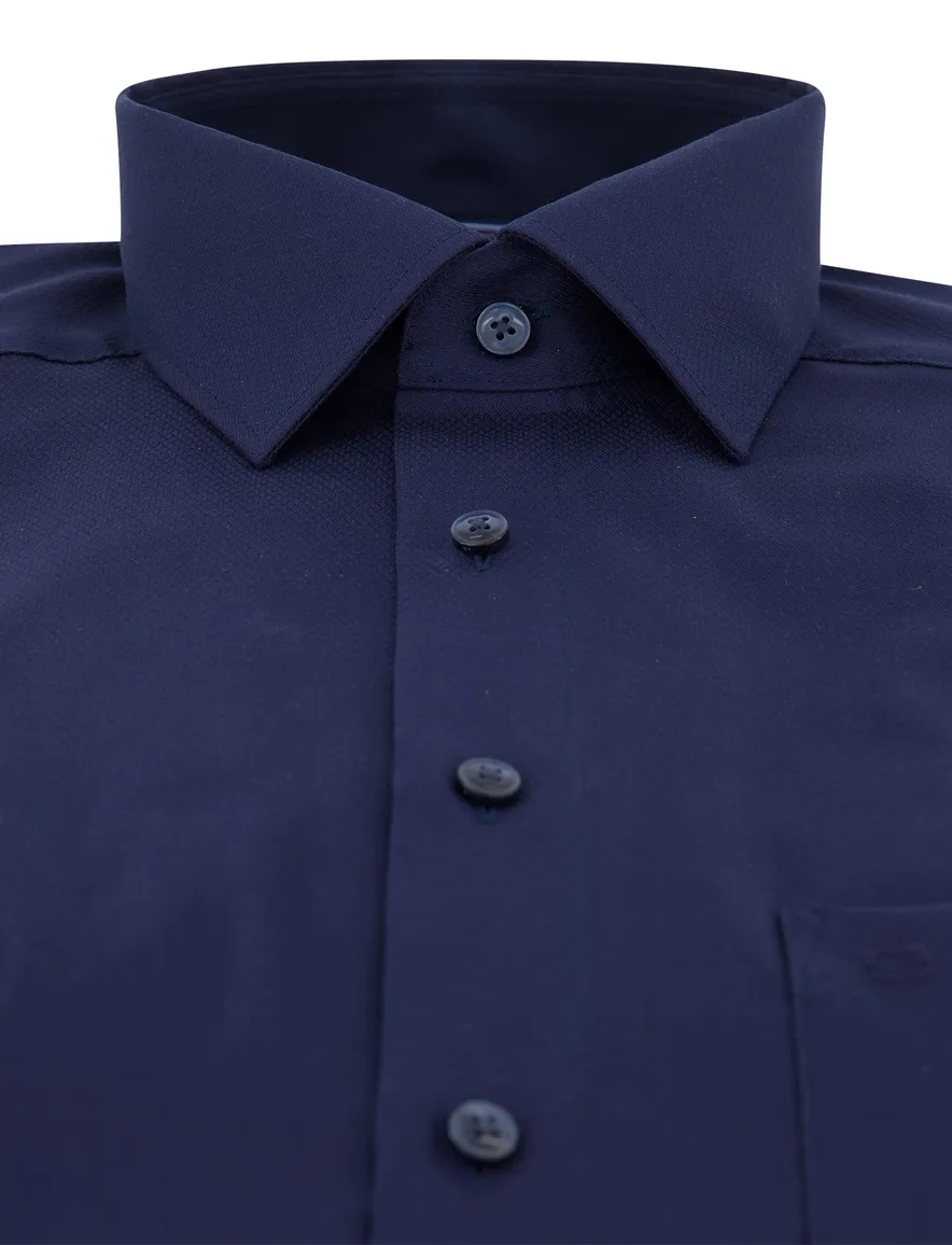 Overhemd Modern Fit donkerblauw effen katoen
