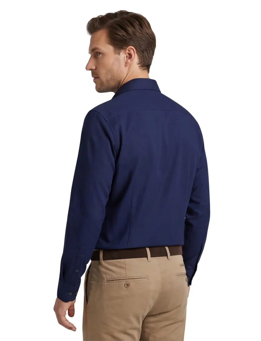 Overhemd Modern Fit donkerblauw effen katoen