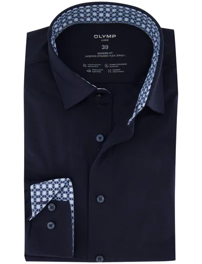 Olymp Overhemd Olymp Luxor 24/Seven navy Modern Fit effen