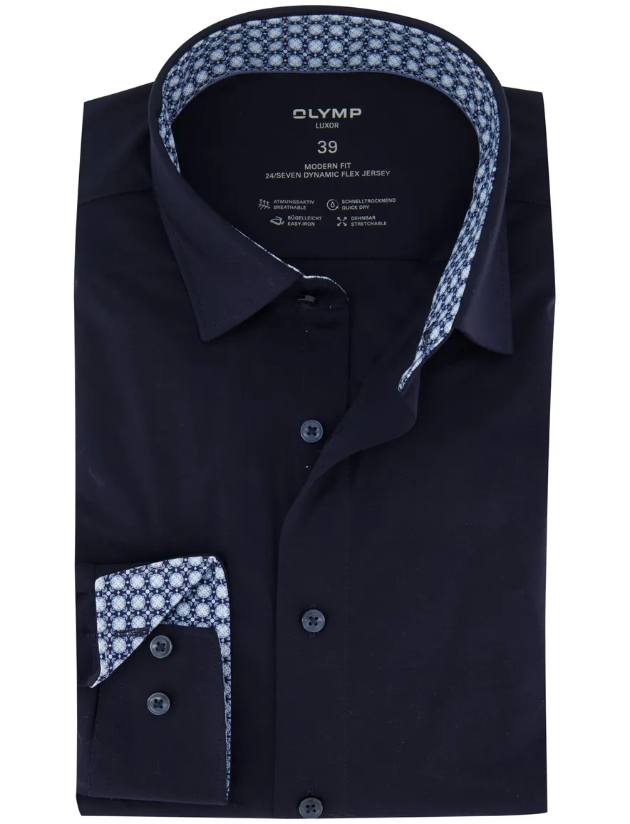 Overhemd Olymp Luxor 24/Seven navy Modern Fit effen