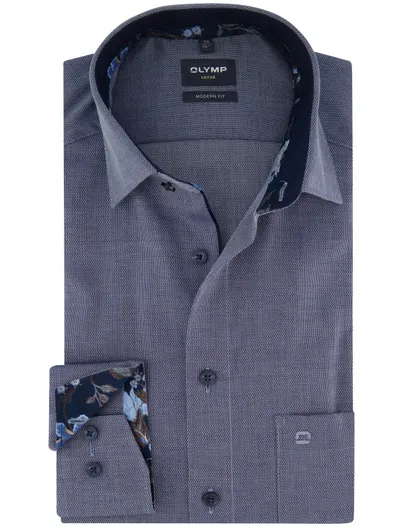 Olymp Olymp overhemd navy geprint modern fit